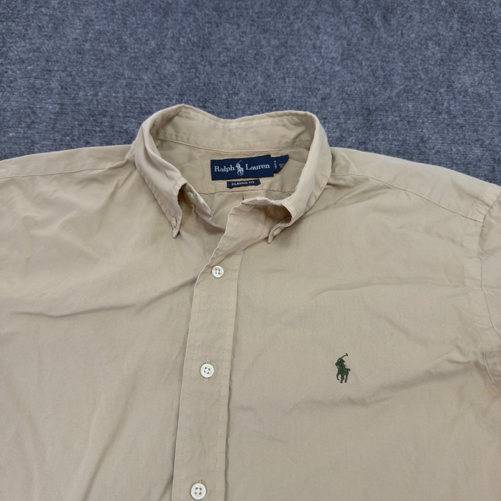 Ralph Lauren Classic Fit Short Sleeve Button Down Shirt Tan Size L